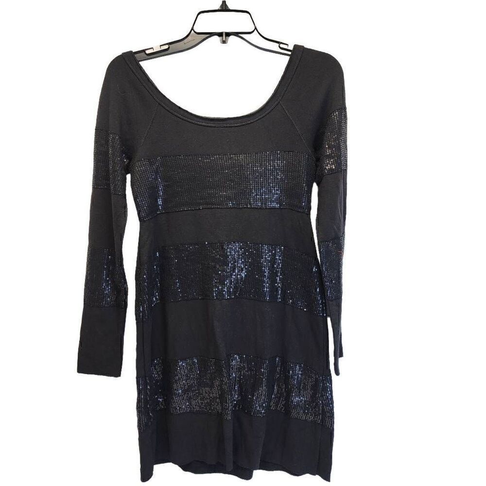 Bailey 44 Black Sequin Long-Sleeve Jersey Knit Above Knee Dress Size Small NWT I